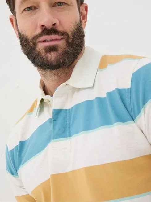 Men Fatface Polo Shirts Hastings Yellow Stripe Polo Shirt
