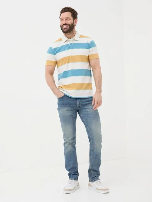 Men Fatface Polo Shirts Hastings Yellow Stripe Polo Shirt