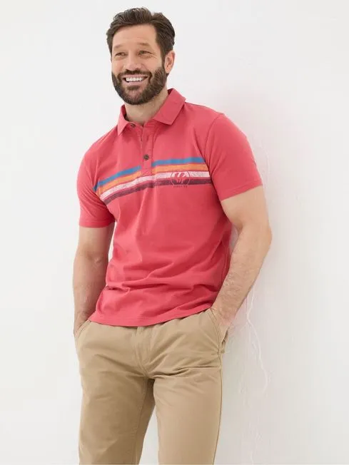 Men Fatface Polo Shirts Red Chest Stripe Printed Polo Shirt