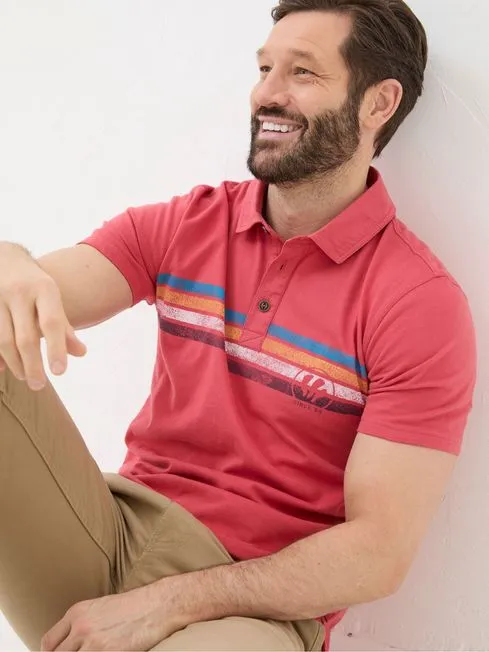 Men Fatface Polo Shirts Red Chest Stripe Printed Polo Shirt Men Fatface Polo Shirts Red Chest Stripe Printed Polo Shirt
