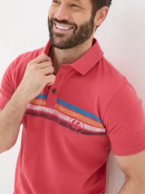 Men Fatface Polo Shirts Red Chest Stripe Printed Polo Shirt Men Fatface Polo Shirts Red Chest Stripe Printed Polo Shirt