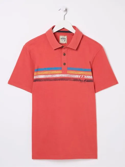 Men Fatface Polo Shirts Red Chest Stripe Printed Polo Shirt Men Fatface Polo Shirts Red Chest Stripe Printed Polo Shirt