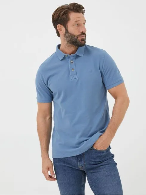 Men Fatface Polo Shirts Slate Blue Pique Polo Shirt