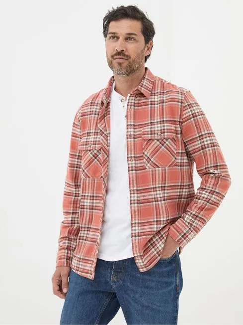Men Fatface Shirts Bardon Orange 100 Cotton Long Sleeve Check Shirt