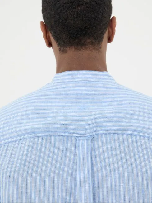 Men Fatface Shirts Blue Popover Stripe Linen Shirt