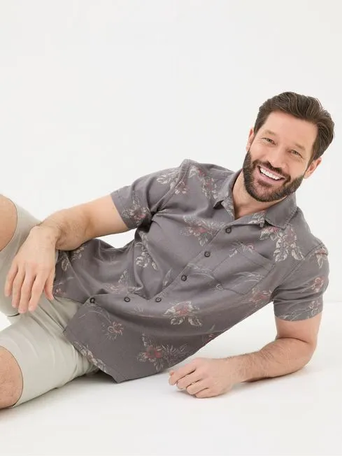 Men Fatface Shirts Brown Short Sleeve Hibiscus Print Shirt Men Fatface Shirts Brown Short Sleeve Hibiscus Print Shirt