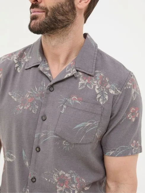 Men Fatface Shirts Brown Short Sleeve Hibiscus Print Shirt Men Fatface Shirts Brown Short Sleeve Hibiscus Print Shirt