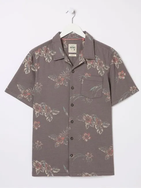 Men Fatface Shirts Brown Short Sleeve Hibiscus Print Shirt Men Fatface Shirts Brown Short Sleeve Hibiscus Print Shirt
