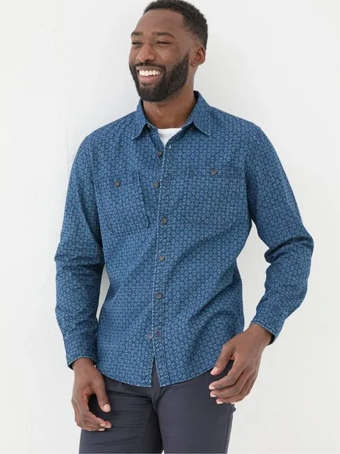Men Fatface Shirts Geo Blue Print Shirt