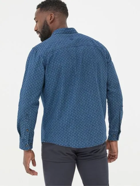 Men Fatface Shirts Geo Blue Print Shirt