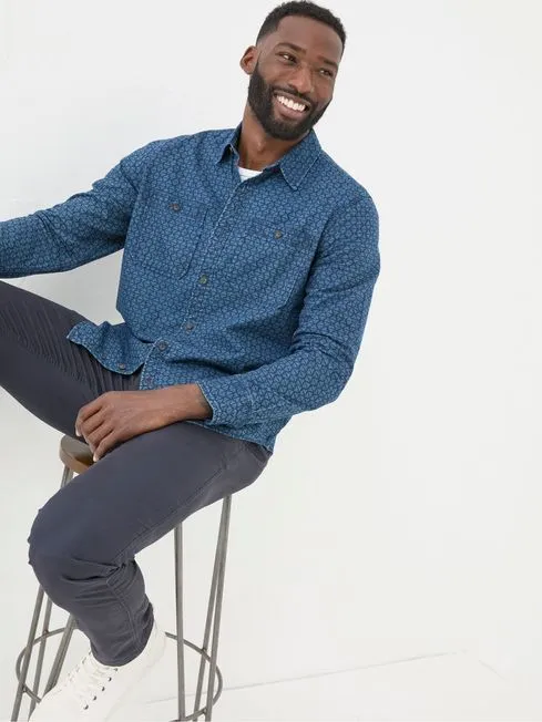 Men Fatface Shirts Geo Blue Print Shirt