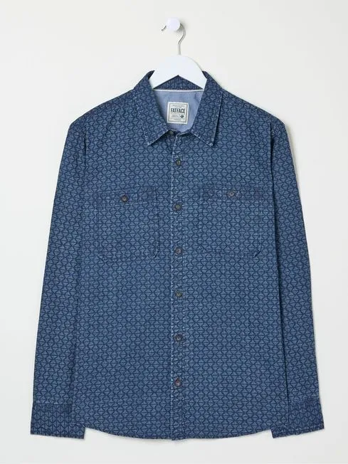 Men Fatface Shirts Geo Blue Print Shirt