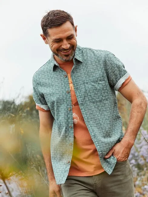 Men Fatface Shirts Geo Green Print Shirt