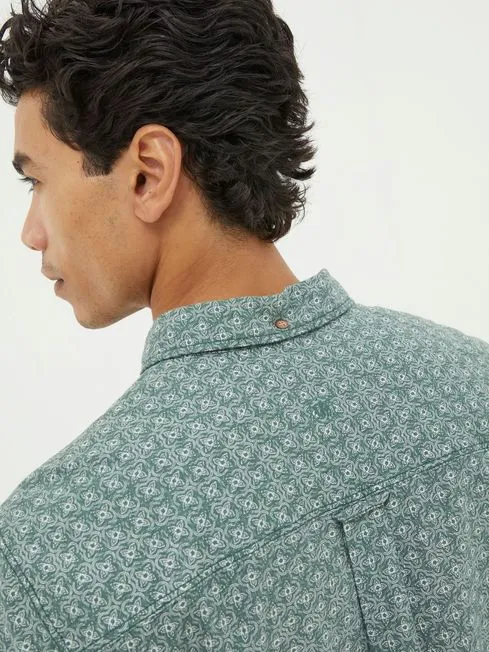 Men Fatface Shirts Geo Green Print Shirt Men Fatface Shirts Geo Green Print Shirt