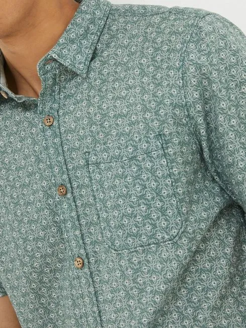 Men Fatface Shirts Geo Green Print Shirt Men Fatface Shirts Geo Green Print Shirt