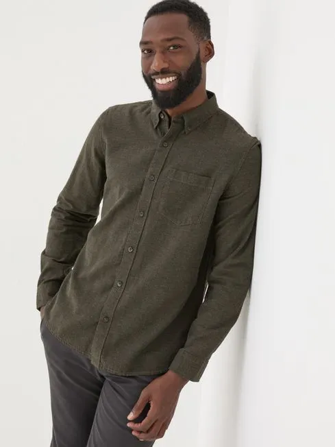Men Fatface Shirts Green Long Sleeve Oxlow Plain 100 Cotton Shirt
