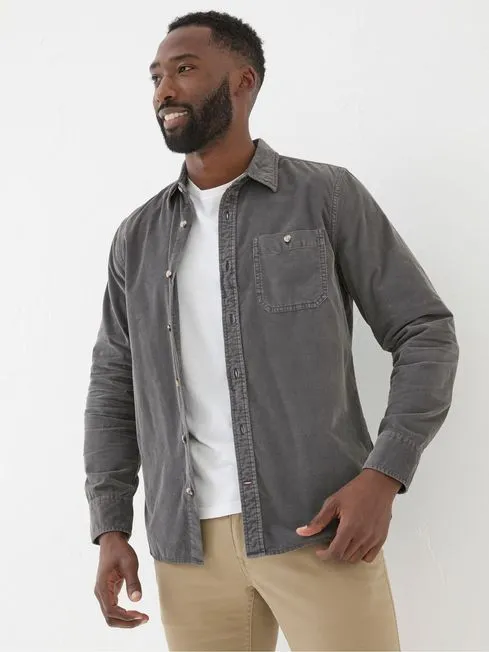 Men Fatface Shirts Grey Long Sleeve Cord Shirt