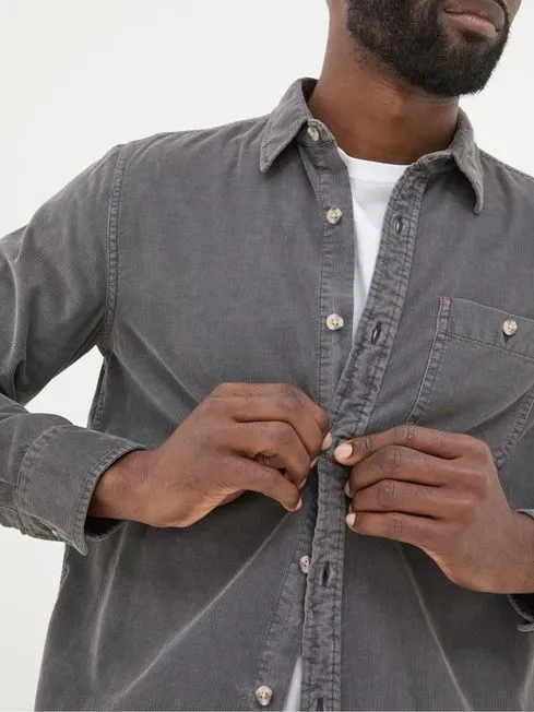 Men Fatface Shirts Grey Long Sleeve Cord Shirt