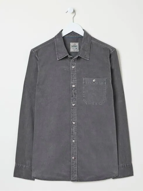 Men Fatface Shirts Grey Long Sleeve Cord Shirt