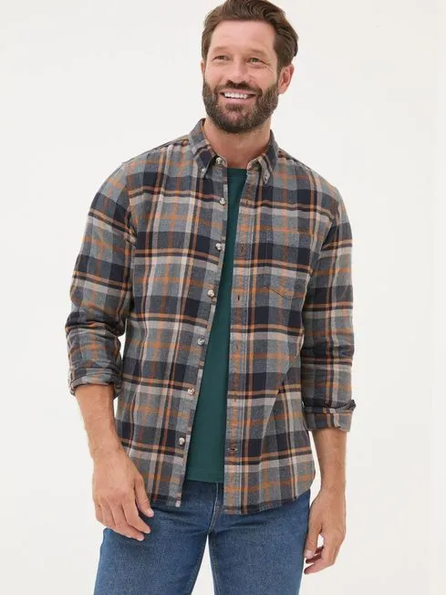 Men Fatface Shirts Grey Long Sleeve Selby Check 100 Cotton Shirt