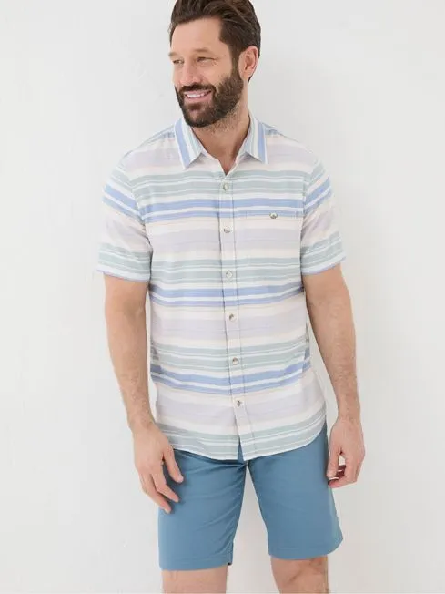 Men Fatface Shirts Purple Short Sleeve Trescott Stripe Shirt