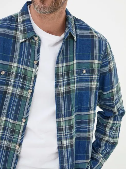 Men Fatface Shirts Western BlueGreen 100 Cotton Long Sleeve Check Shirt