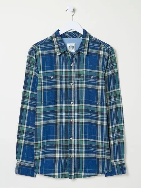 Men Fatface Shirts Western BlueGreen 100 Cotton Long Sleeve Check Shirt