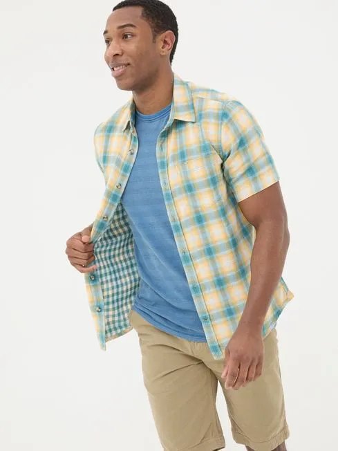 Men Fatface Shirts Yellow Short Sleeve Chatley Check Shirt