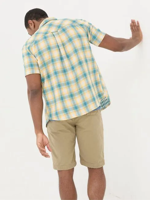 Men Fatface Shirts Yellow Short Sleeve Chatley Check Shirt