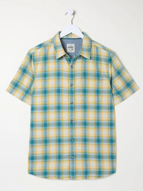 Men Fatface Shirts Yellow Short Sleeve Chatley Check Shirt
