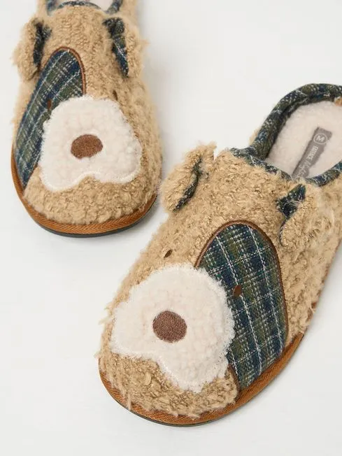 Men Fatface Slippers Tobi Tan Brown Terrier Dog Slippers