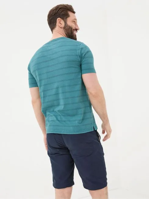Men Fatface TShirts Blue Short Sleeve Stripe Henley TShirt