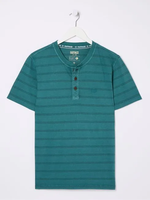 Men Fatface TShirts Blue Short Sleeve Stripe Henley TShirt