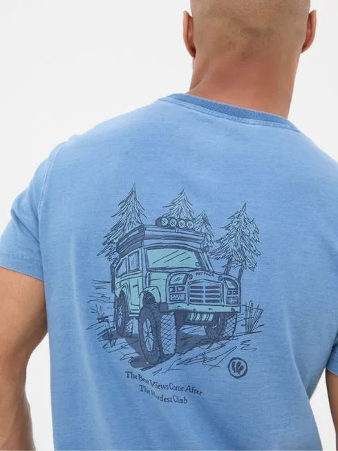 Men Fatface TShirts Indigo Blue Hardest Climb T Shirt