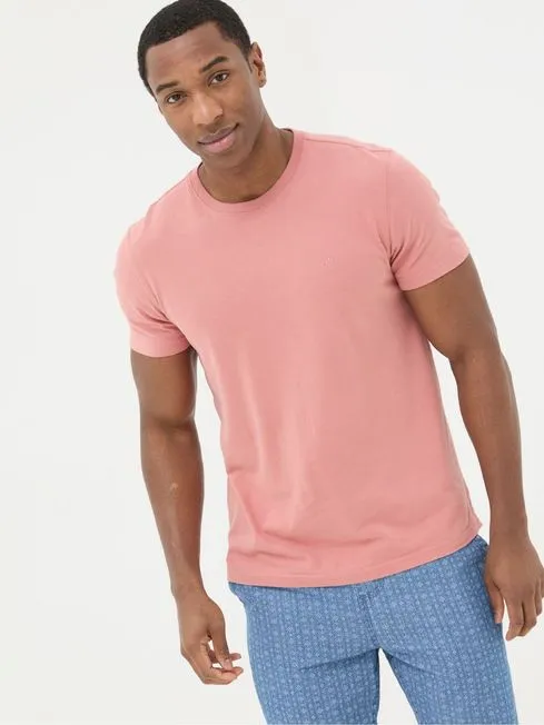 Men Fatface TShirts Lulworth Pink Organic Crew TShirt