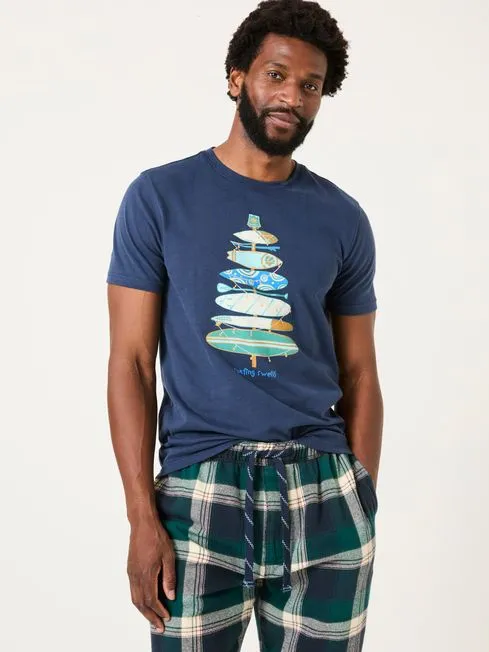 Men Fatface TShirts Navy Christmas Tree Stack TShirt