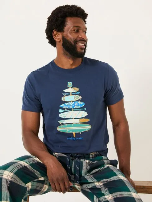 Men Fatface TShirts Navy Christmas Tree Stack TShirt