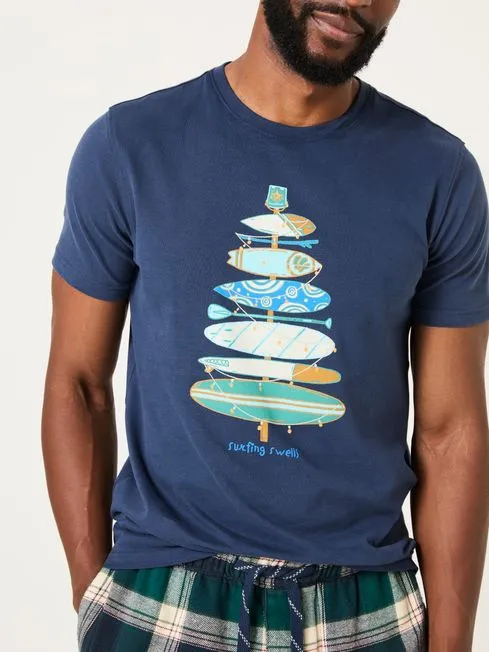 Men Fatface TShirts Navy Christmas Tree Stack TShirt