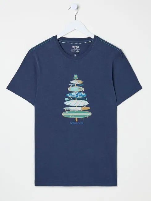 Men Fatface TShirts Navy Christmas Tree Stack TShirt