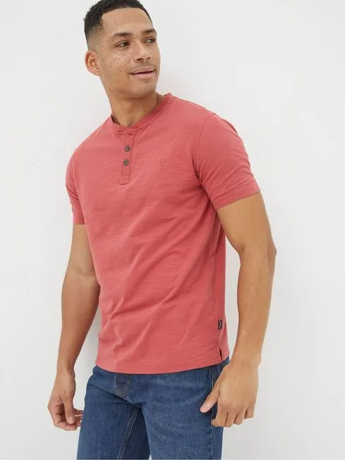 Men Fatface TShirts Red Woodside Slub Henley