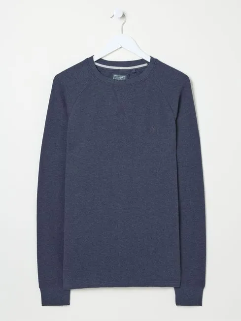 Men Fatface TShirts Wicklow Blue Waffle Crew Neck TShirt