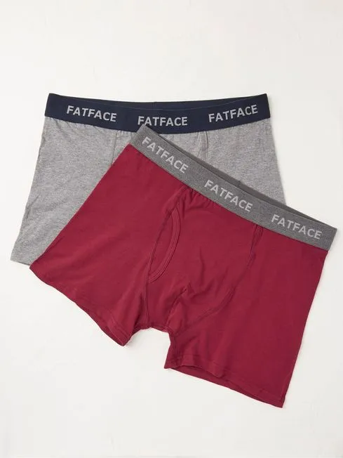 Men Fatface Underwear Burgundy Red Plain Boxers 2 Pack