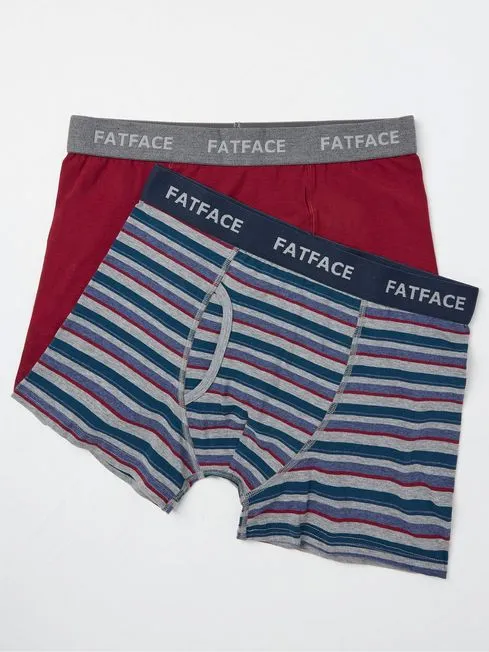 Men Fatface Underwear Red Milford Stripe Boxers 2 Pack