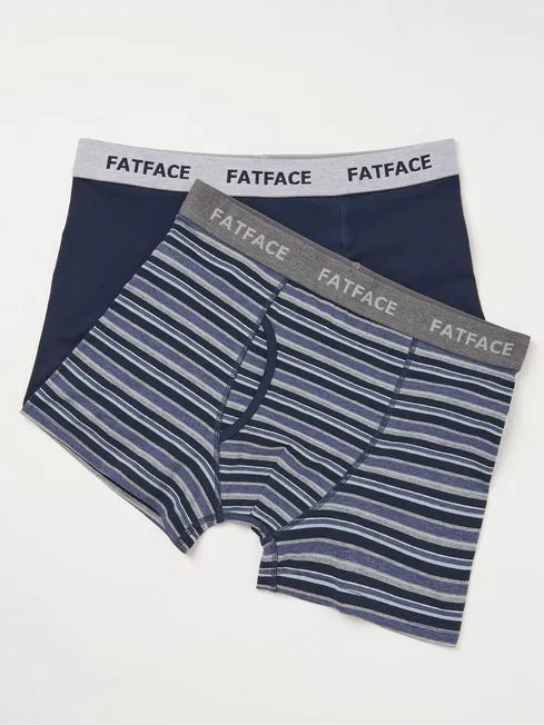Men Fatface Underwear West Blue Bay Stripe Boxers 2 Pack