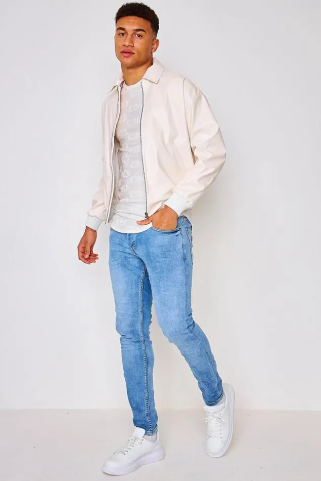 Men Faux Leather Bomber Jacket In Beige Beige Brentiny Paris Jackets