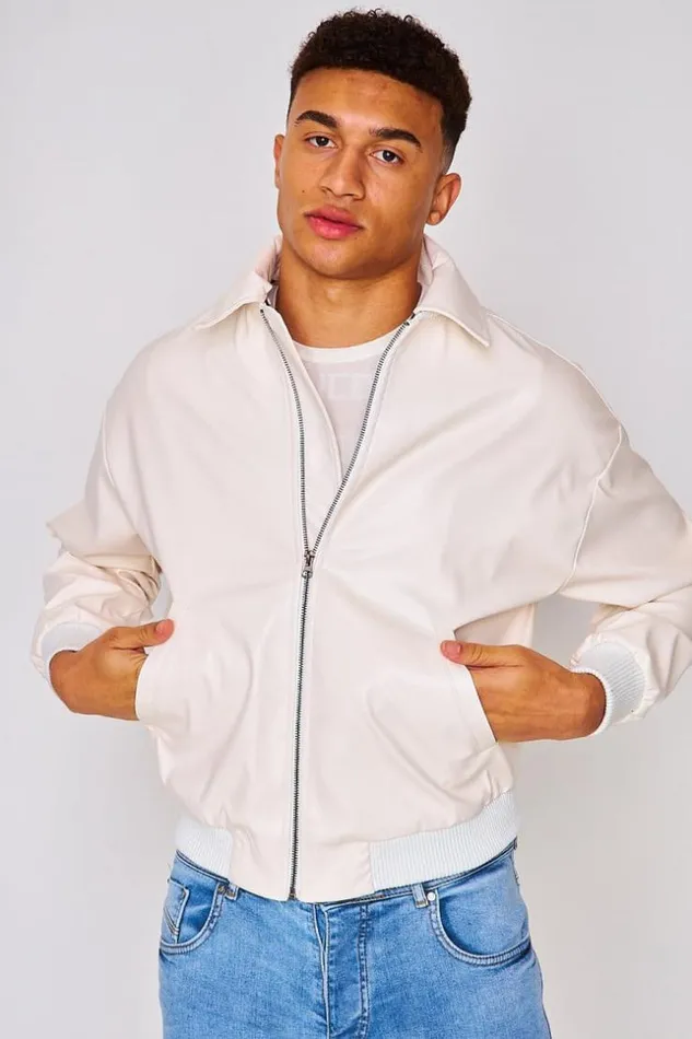 Men Faux Leather Bomber Jacket In Beige Beige Brentiny Paris Jackets