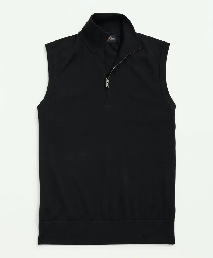 Men Fine Merino Wool HalfZip Sweater Vest Black Brooks Brothers Sweaters
