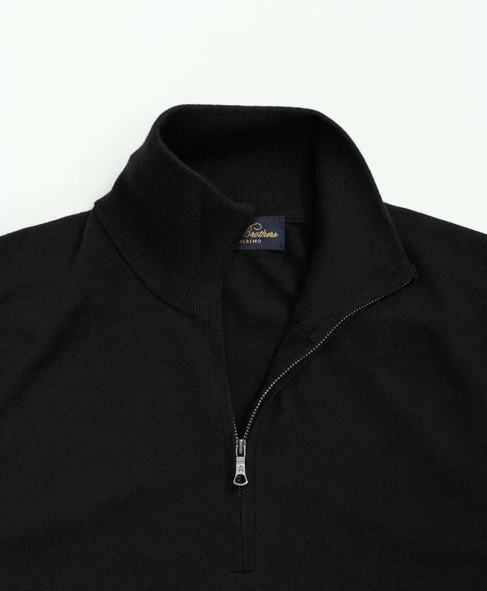 Men Fine Merino Wool HalfZip Sweater Vest Black Brooks Brothers Sweaters