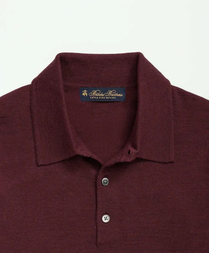 Men Fine Merino Wool Sweater Polo Burgundy Brooks Brothers Sweaters