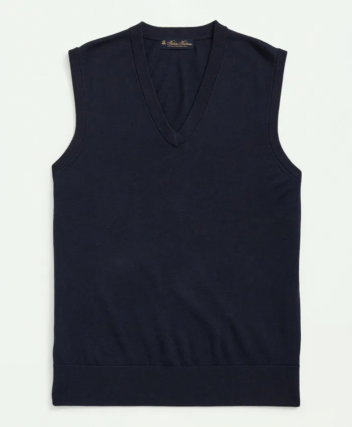 Men Fine Merino Wool Sweater Vest Navy Brooks Brothers Sweaters